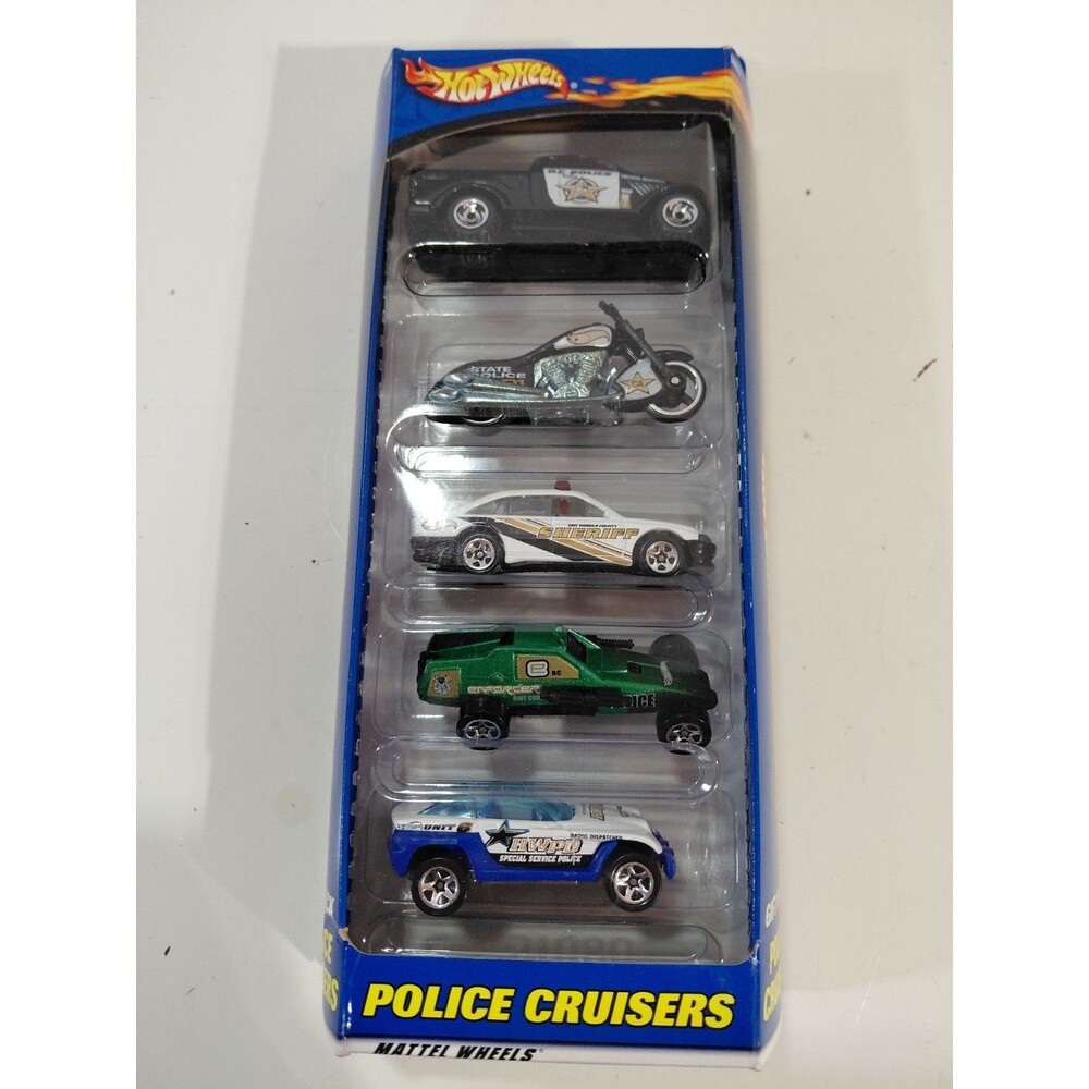 NIP Hot Wheels Police Cruiser 1:64 Die Cast Gift Pack  (Motorcycle Pickup Cars)